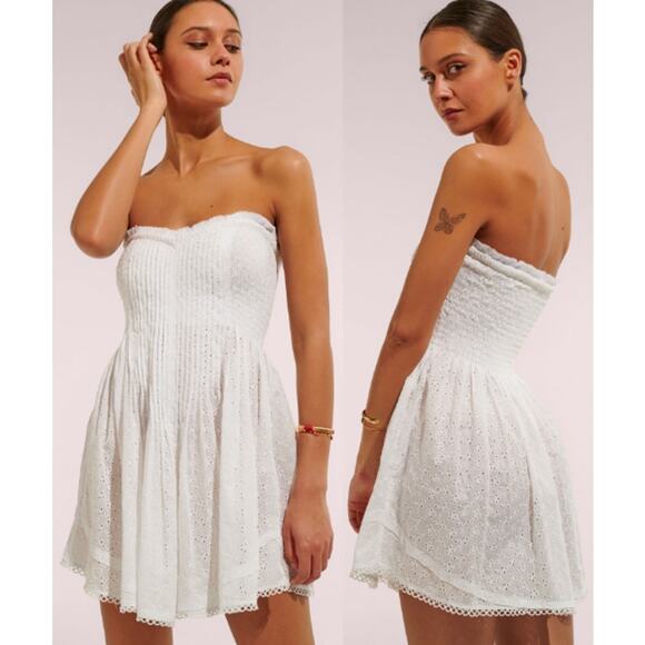 Poupette St Barth Dresses & Skirts - Poupette St Barth Claire Eyelet Bandeau Mini Dress Optic White Women's Size S